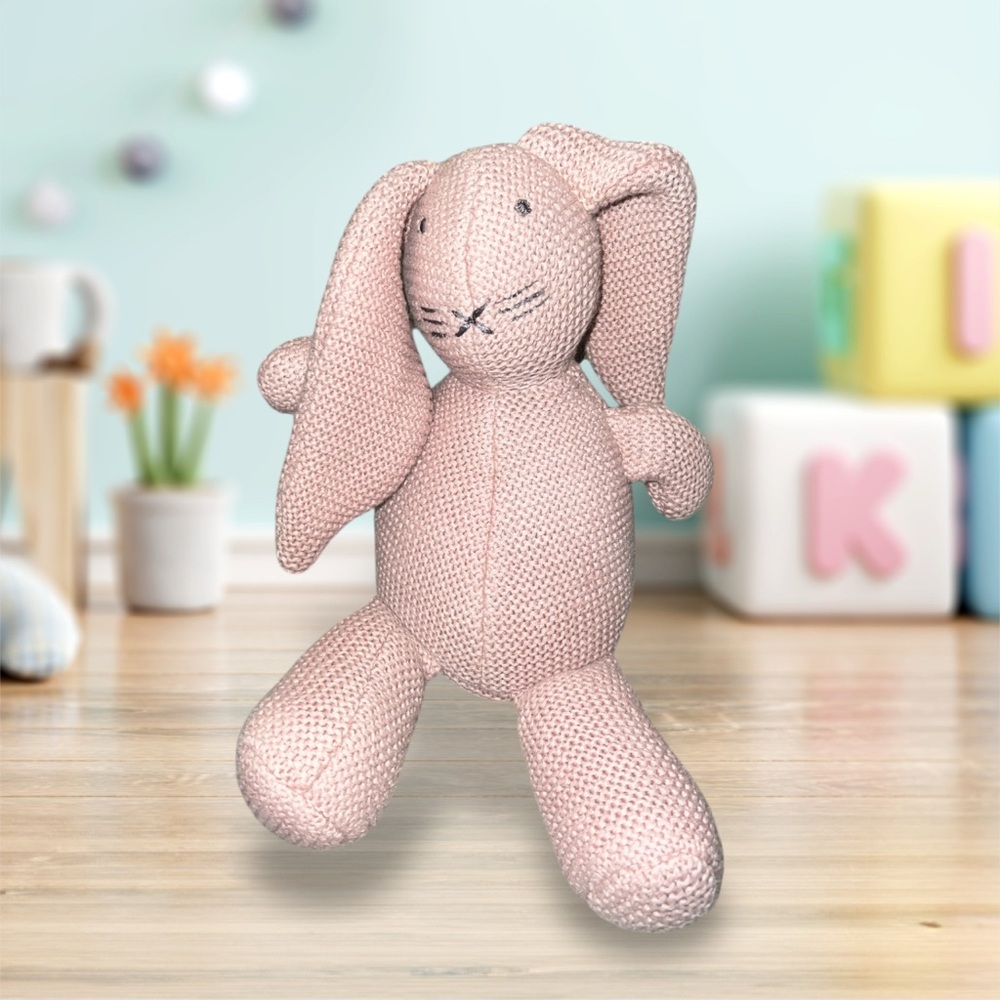 ZESTT ORGANICS  Organic Cotton Classic Knit Pink Stuffed Plush Bunny Toy  11”